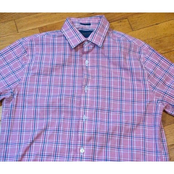 Nice Fairlane Men's Long Sleeved Button up Shirt Non-Iron Slim Fit Pink Plaid M - Picture 4 of 7